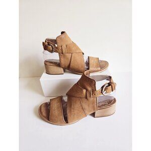 Miz Mooz Fiji Buckle Leather Strappy Criss Cross Open Peep Toe Sandals 37 6.5 7